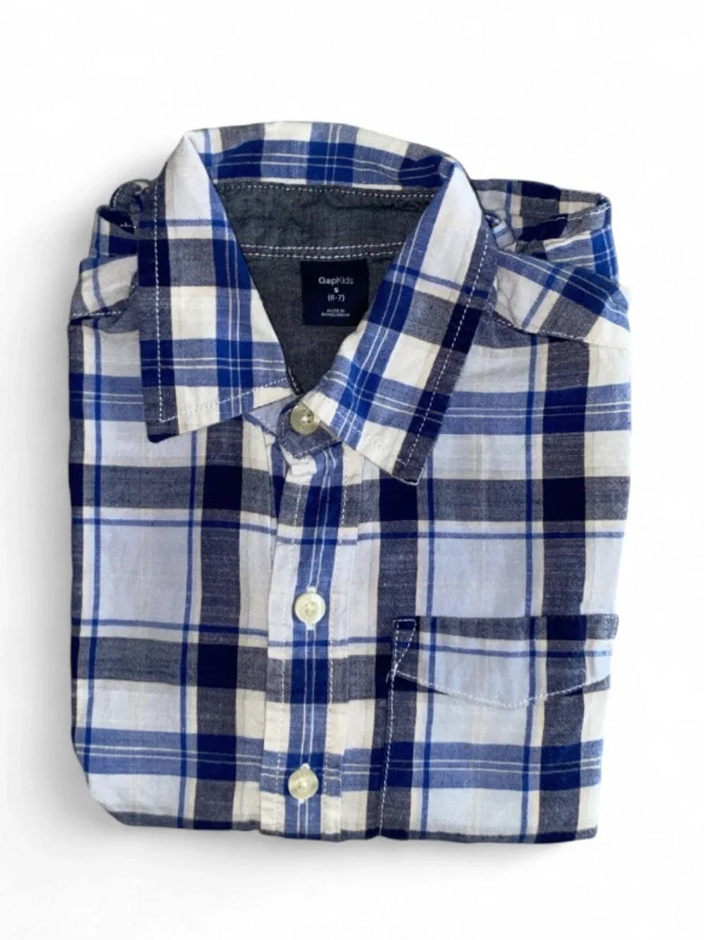 GAP Blue and White Plaid Short Sleeve Shirt